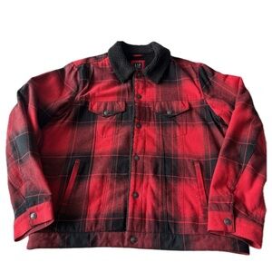 GAP Men's Red/Black Plaid Jacket-Size XL